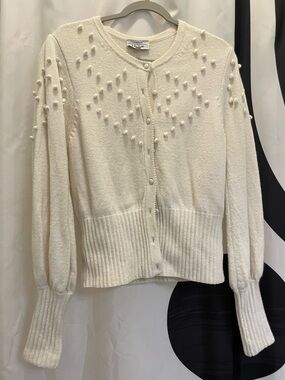 & Other Stories Cream Pom-Pom Knit Button Cardigan